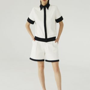 Color-blocked Bermuda in cotton / White