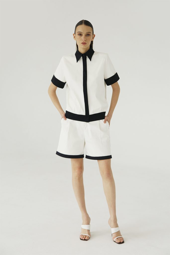 Color-blocked Bermuda in cotton / White