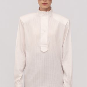 Tie blouse in striped poplin