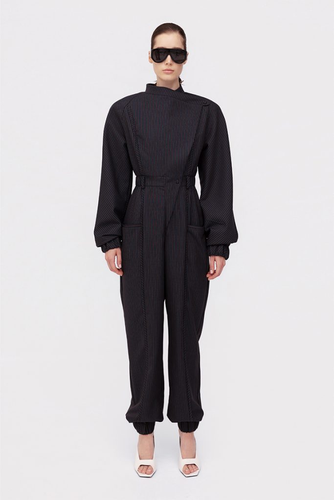 Striped jumpsuit in wool