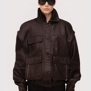 Jacket in grained lambskin / brown