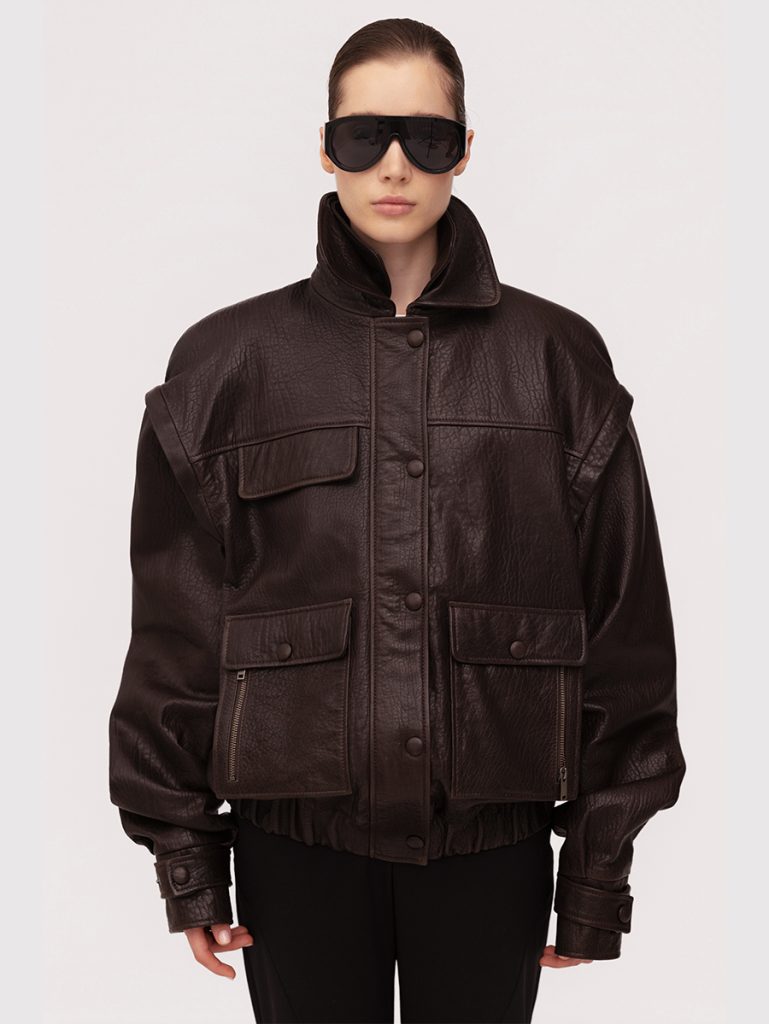 Jacket in grained lambskin / brown