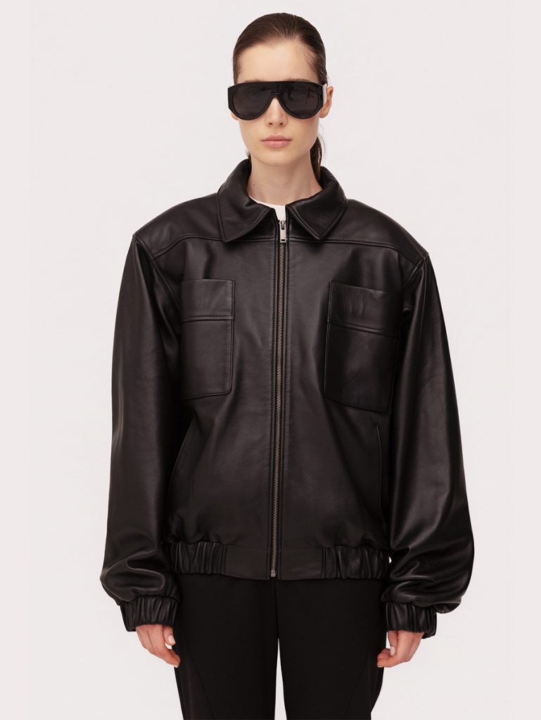 Bomber jacket in shiny lambskin