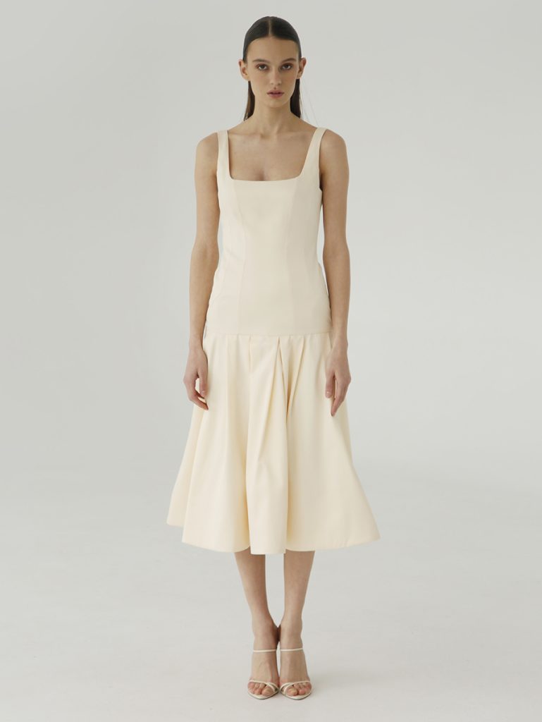 Pleated Midi Dress in Viscose / Butter Yellow