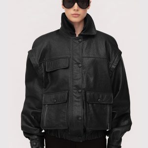 Jacket in grained lambskin / black