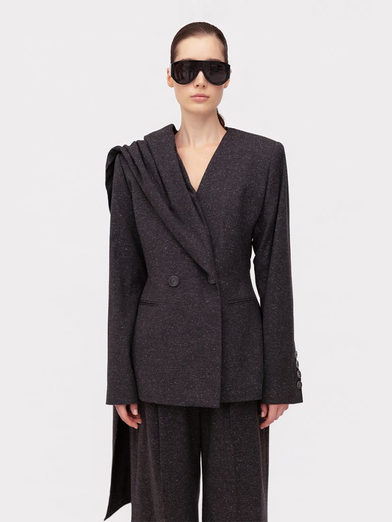 Scarf jacket in silk and wool