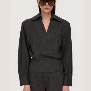 Jersey V neck blouse / grey