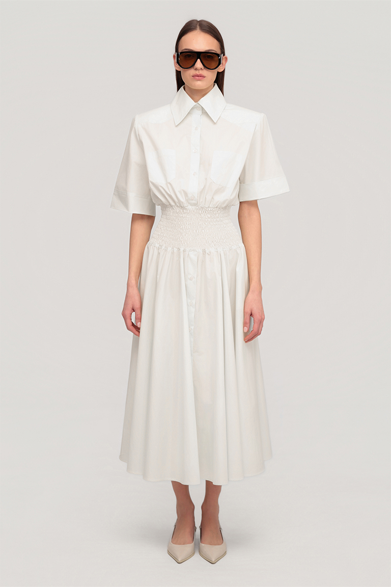 Midi dress in poplin / white