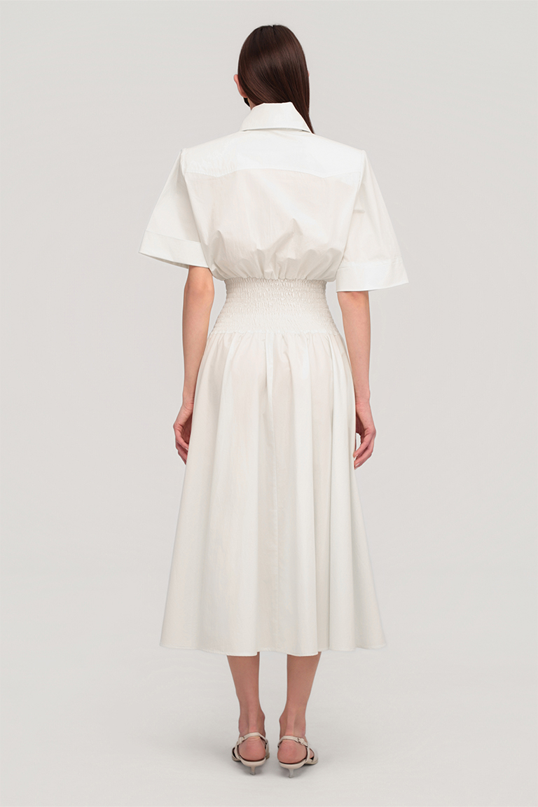 Midi dress in poplin / white