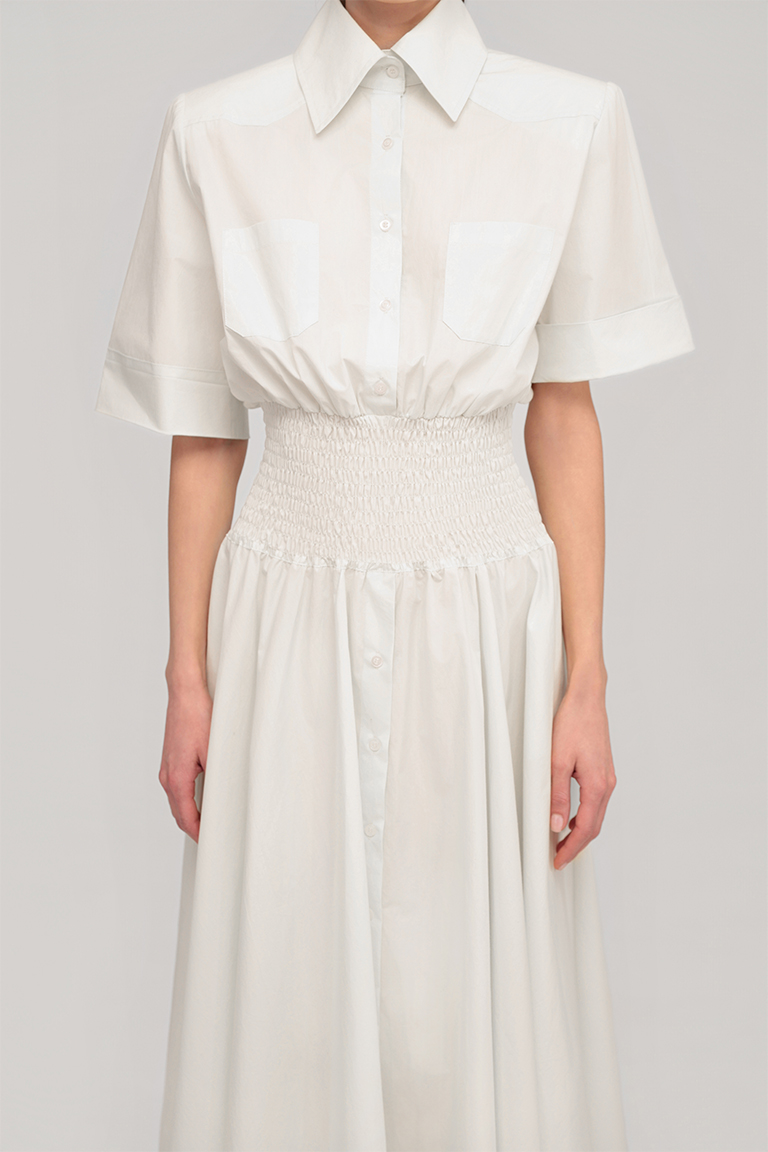 Midi dress in poplin / white