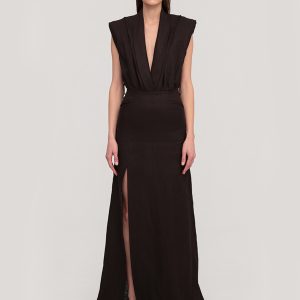 Maxi brown linen dress