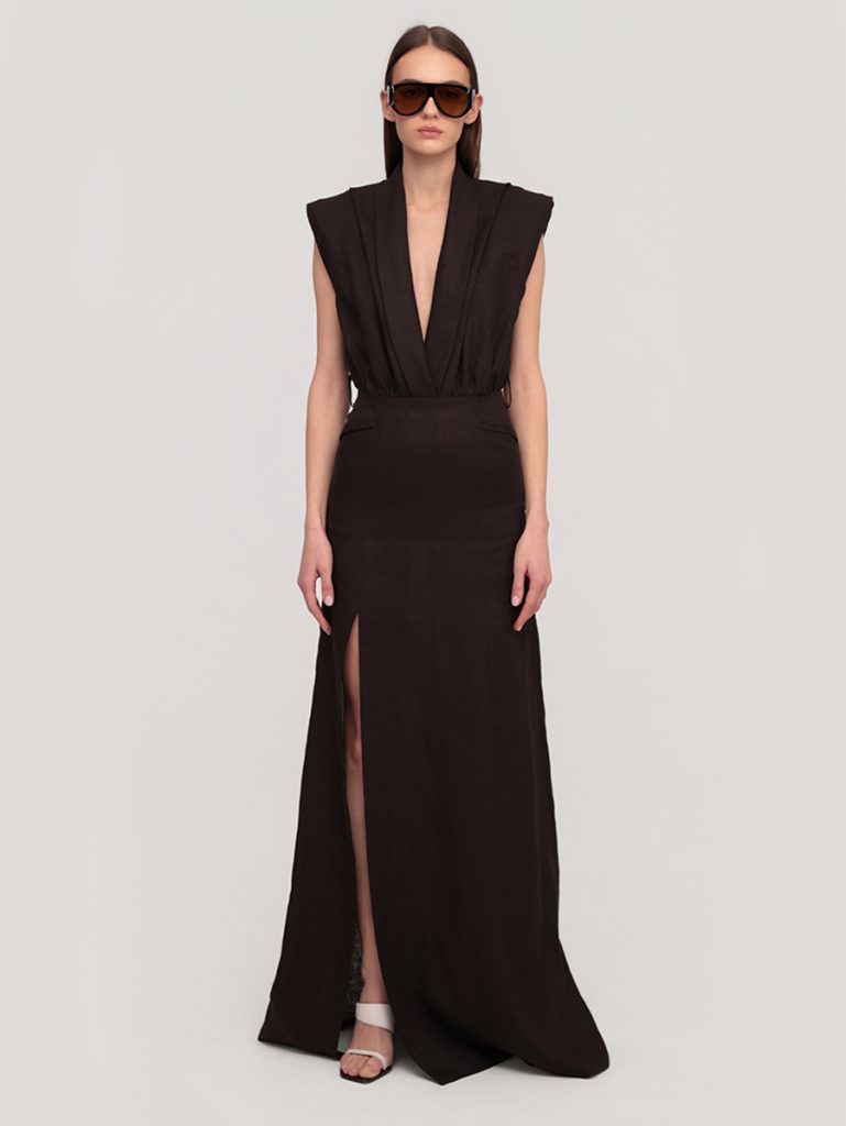 Maxi brown linen dress