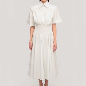 Midi dress in poplin / white