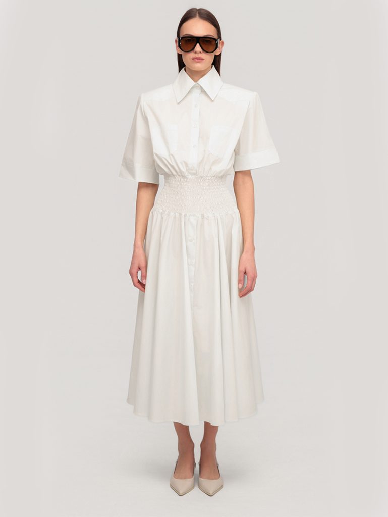 Midi dress in poplin / white
