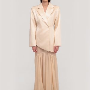 Asymmetric set in silk and muslin / beige