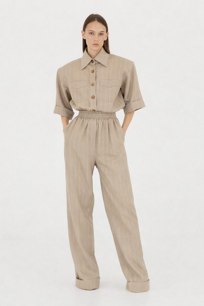 Riviera jumpsuit in striped viscose wool