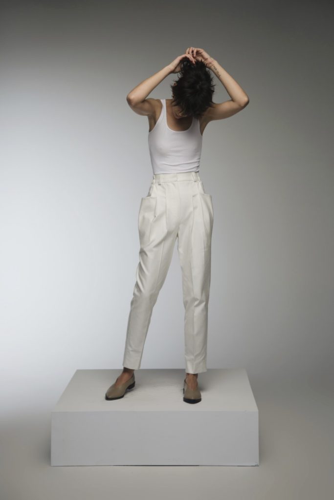Elegant 3d pocket high waist pants