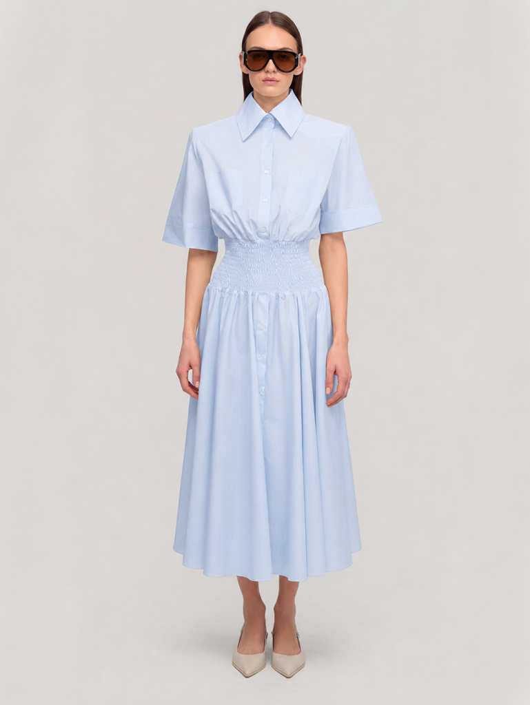 Midi dress in poplin / blue