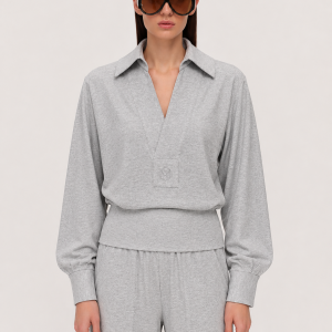 Jersey V neck blouse / pearl grey