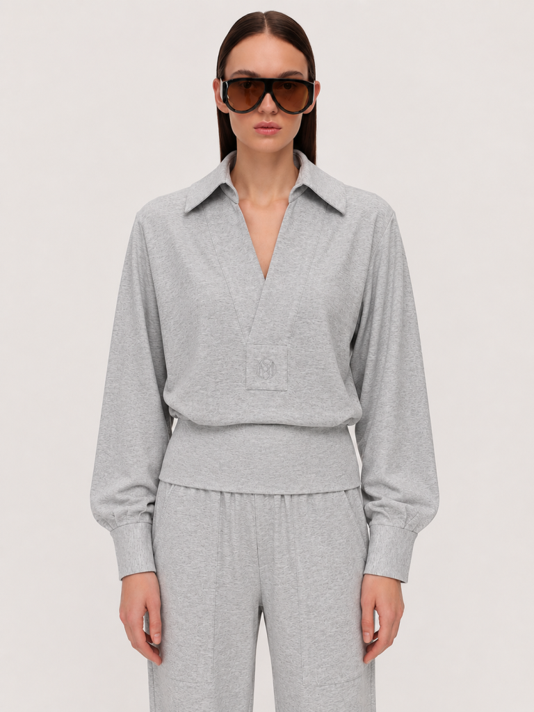Jersey V neck blouse / pearl grey