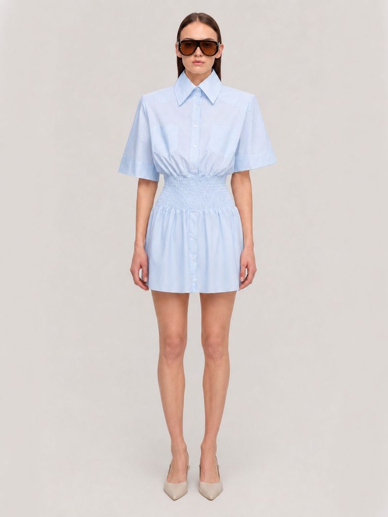 Mini dress in poplin / blue