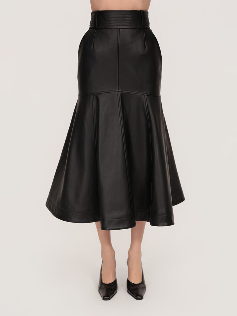 Draped skirt in genuine leather
