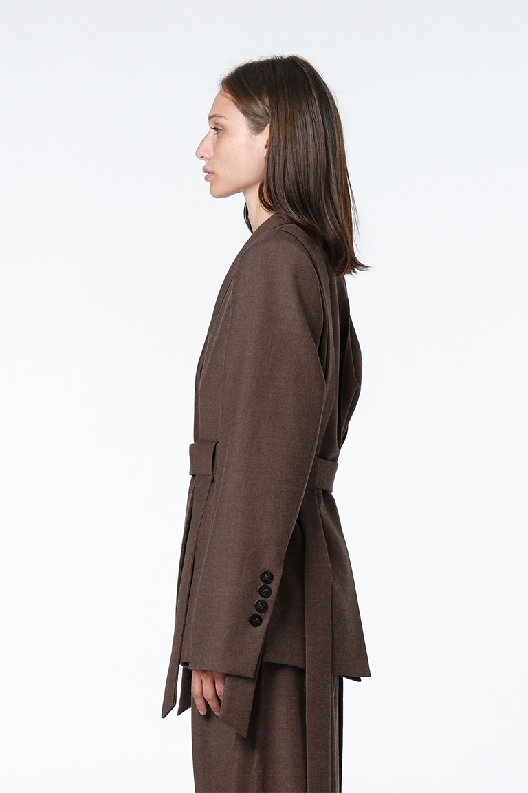 Strapped jacket in wool / brown
