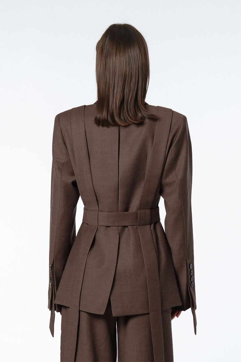 Strapped jacket in wool / brown