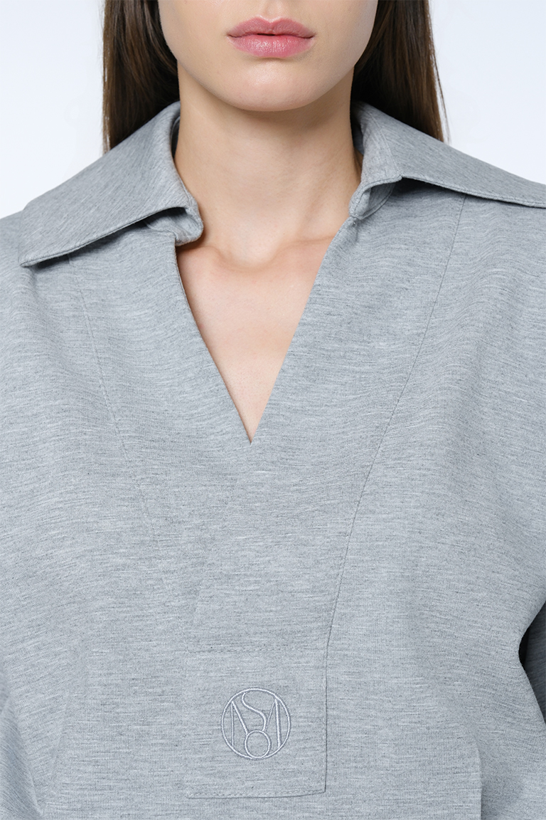 Jersey V neck blouse / pearl grey
