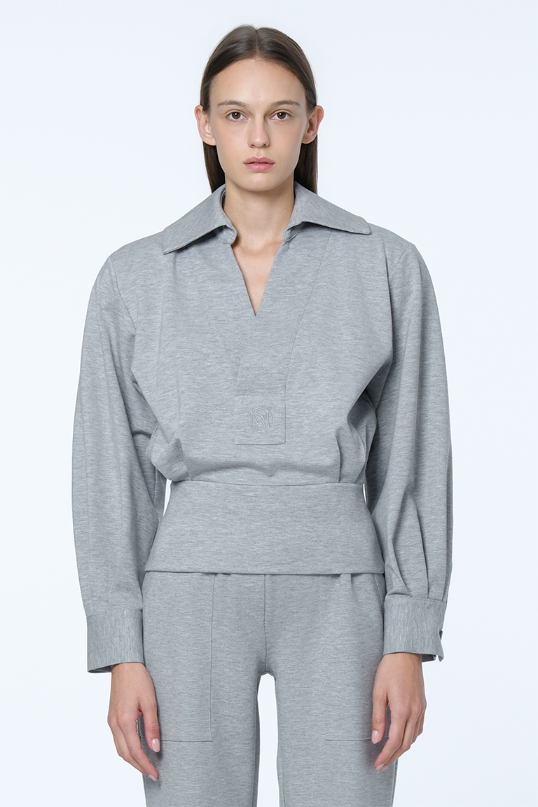 Jersey V neck blouse / pearl grey