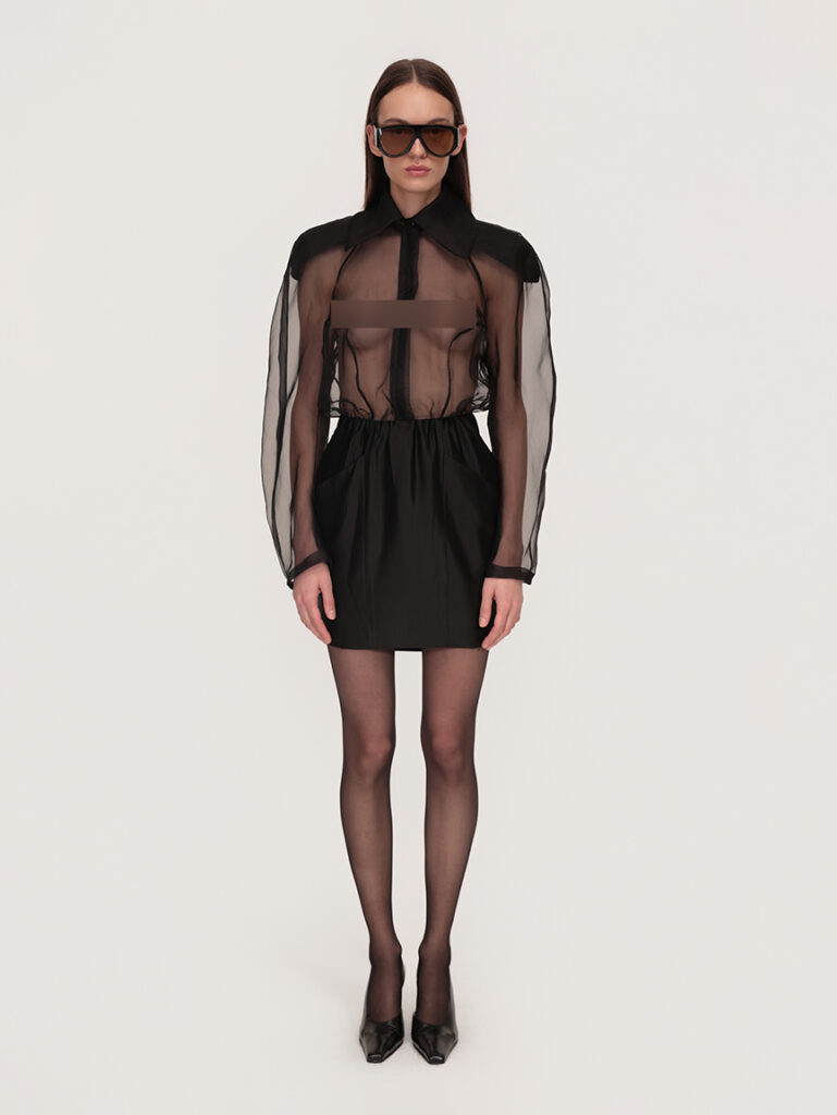 Silky organdin transparent mini dress