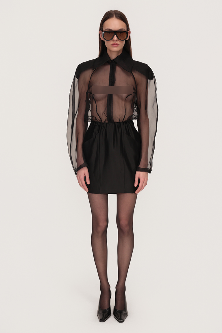 Silky organdin transparent mini dress