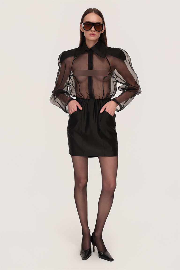 Silky organdin transparent mini dress