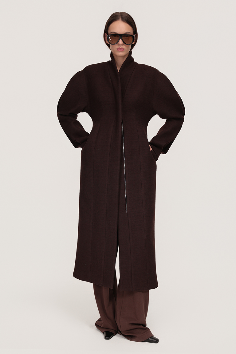 Structured wool zip coat